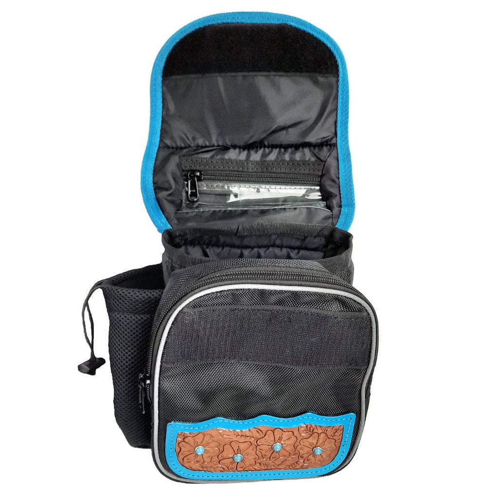Turquoise Flower 1680D Nylon Western Horn Storage Bag with Hand Tooled Leather Accents E4331
