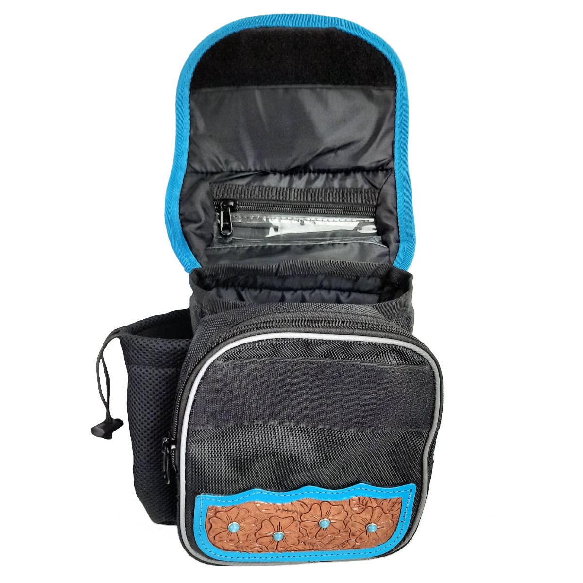 Turquoise Flower 1680D Nylon Western Horn Storage Bag with Hand Tooled Leather Accents E4331
