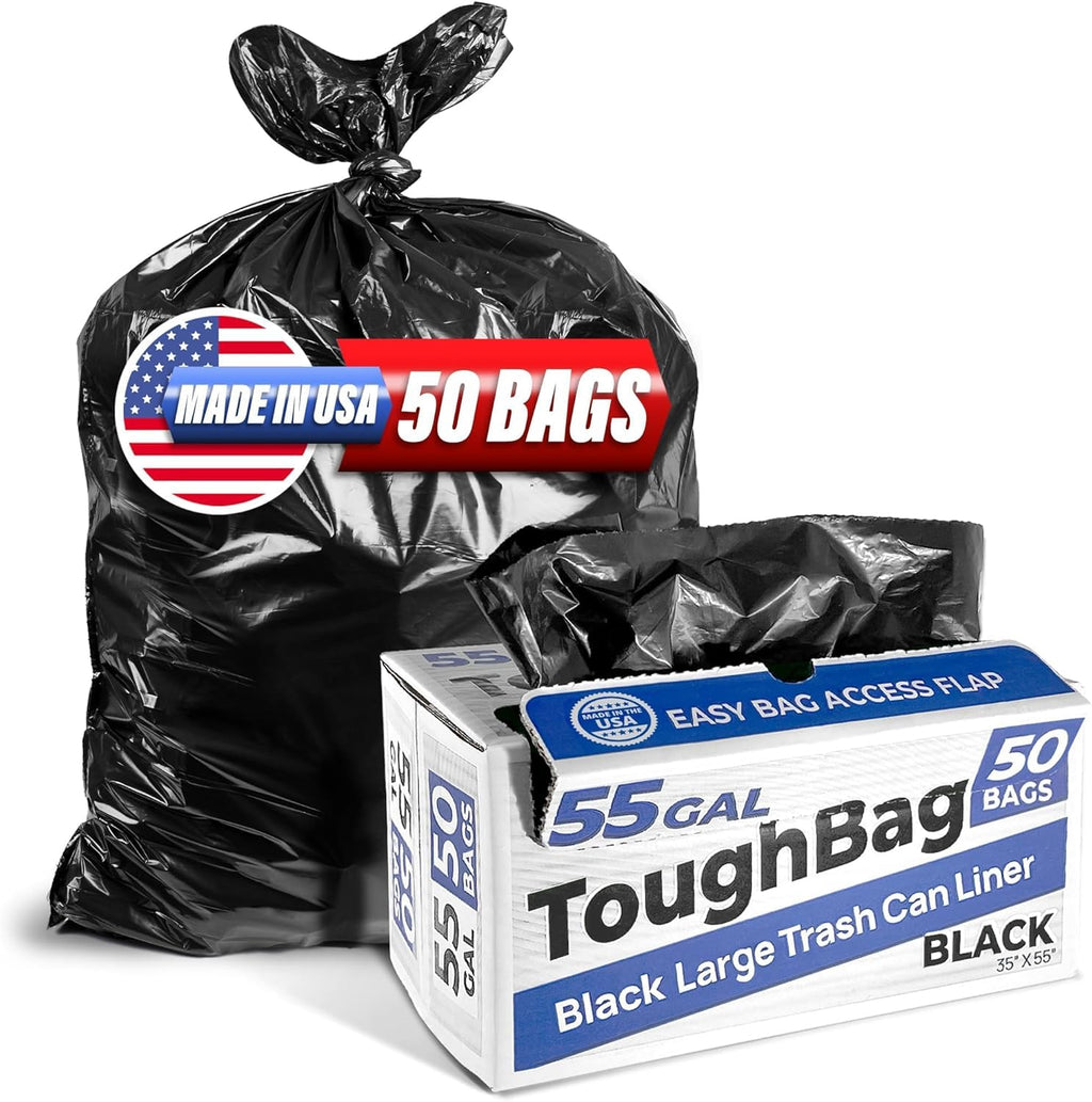55 Gallon Heavy Duty Trash Bags, 50 Ct, Black, 1.2 Mil V749335