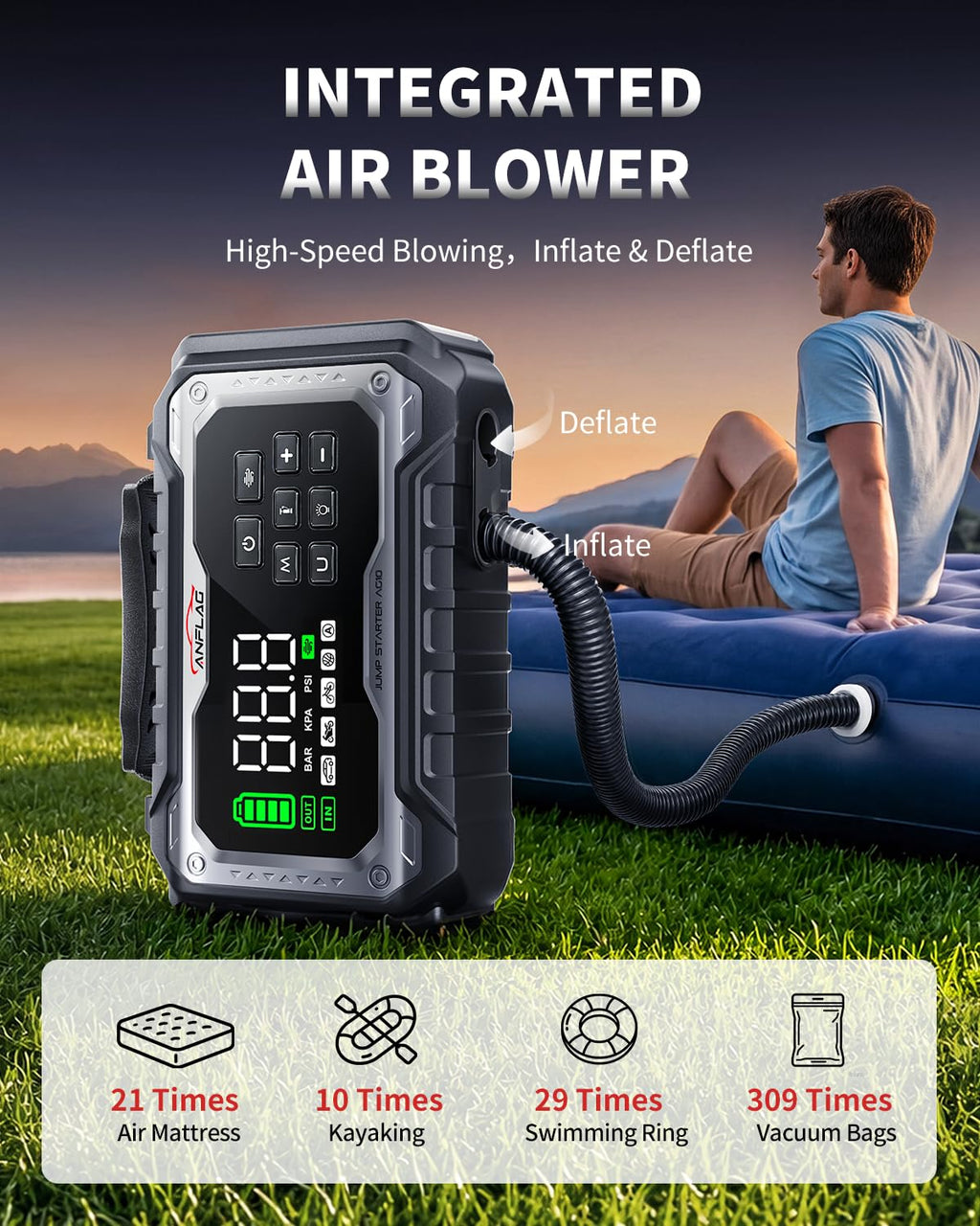 Car Battery Jump Starter with Air Compressor 8000A Portable Booster Pack 160PSI Tire Inflator M96859