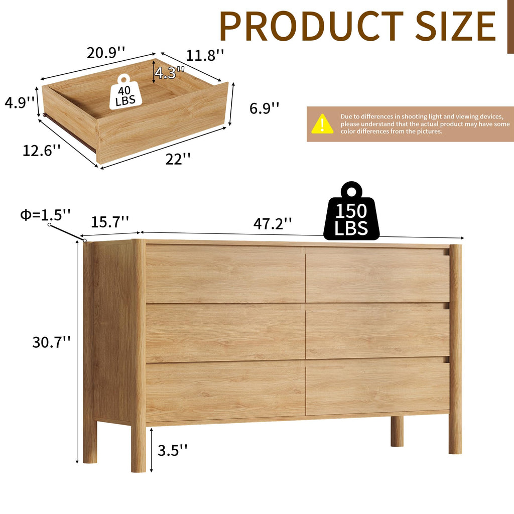 Oak 6 Drawer Dresser with Solid Wood Legs K633
