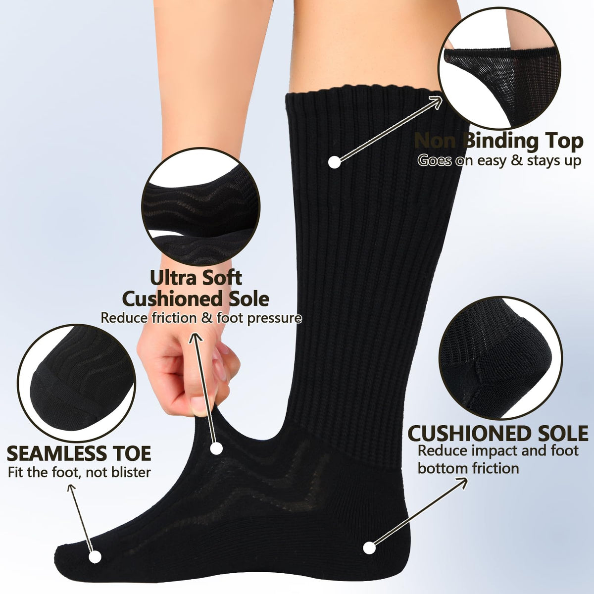 Bamboo Viscose Non-Binding Moisture Wicking Crew Socks With Seamless Toe G114