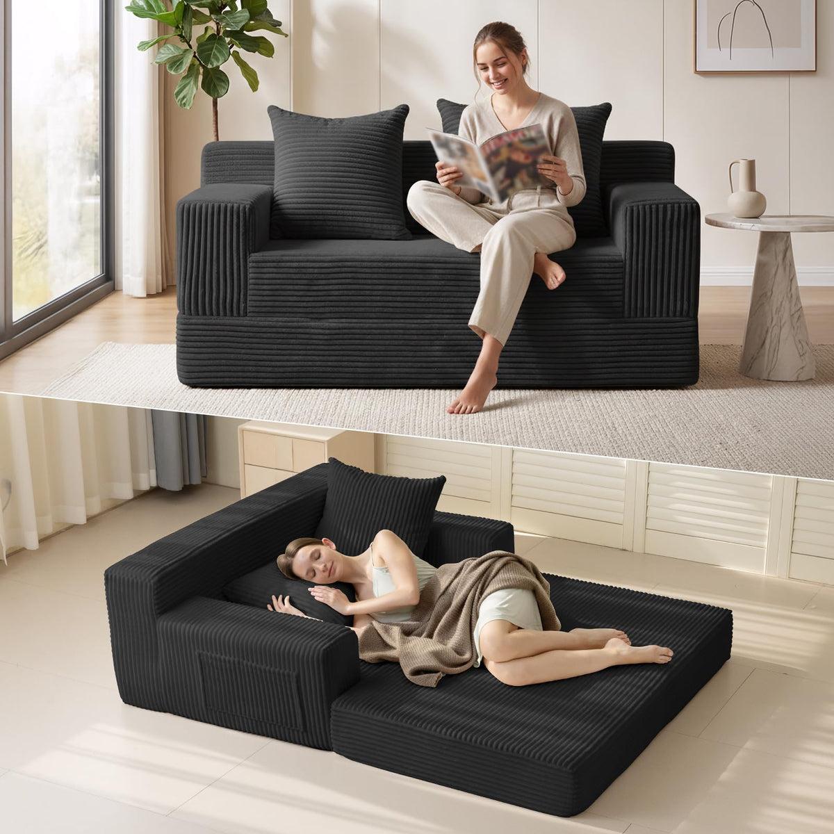 Convertible Folding Floor Futon Sleeper Sofa Bed with 2 Pillows I155630