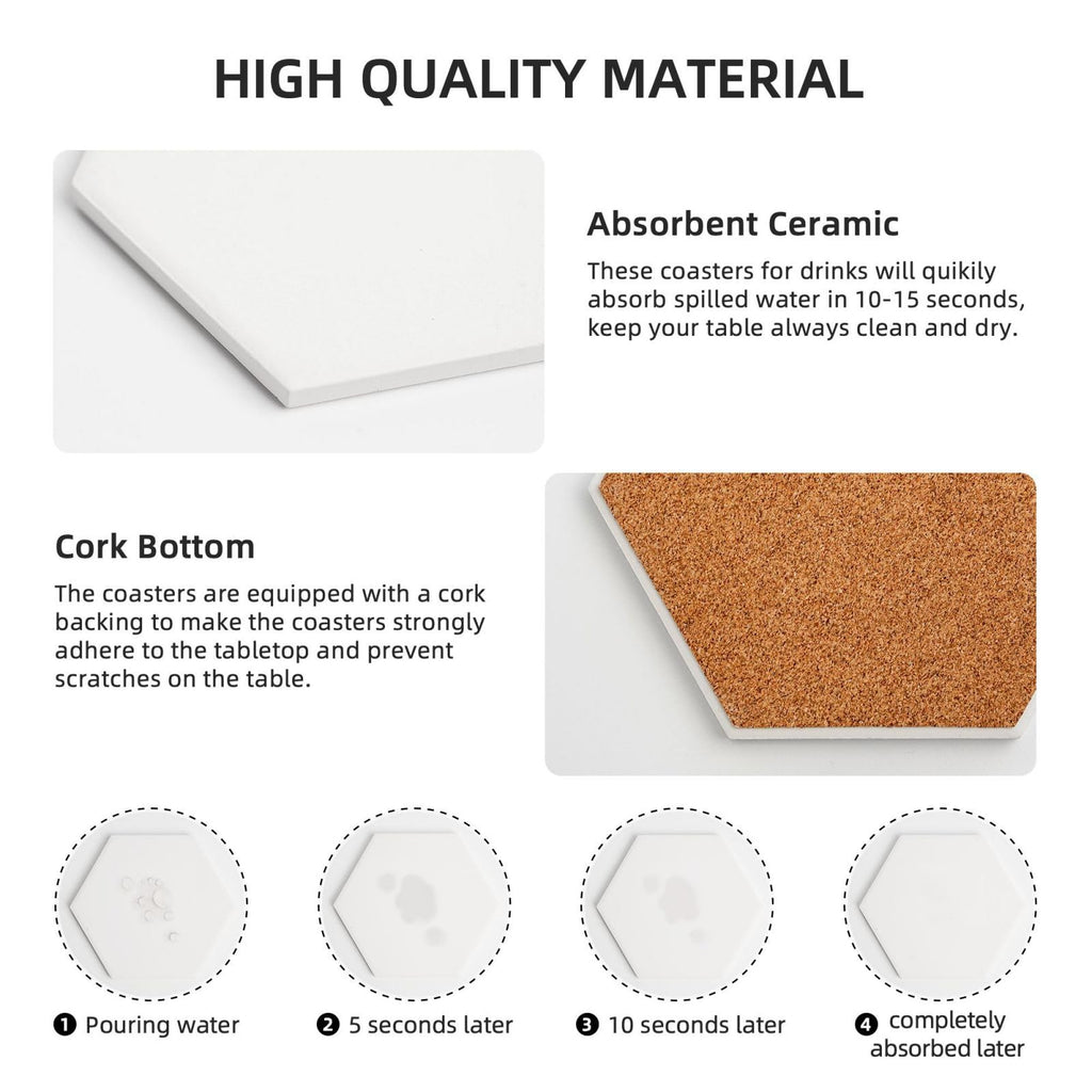 6 Piece Hexagonal Ceramic Coasters with Cork Backing F856898