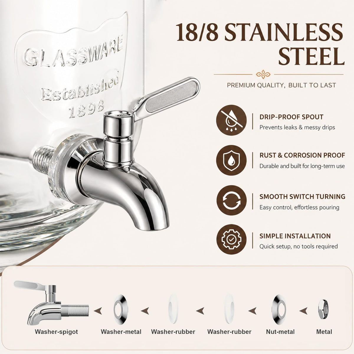 1 Gallon Glass Drink Dispensers with Spigot O6978