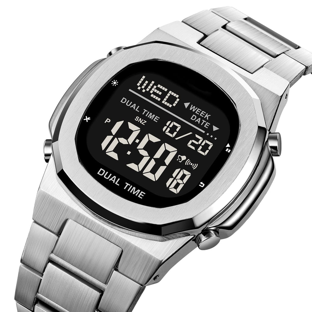 Men's Multifunctional Electronic Outdoor Sports Watch EL Light Large Digital Display Stainless Steel E860