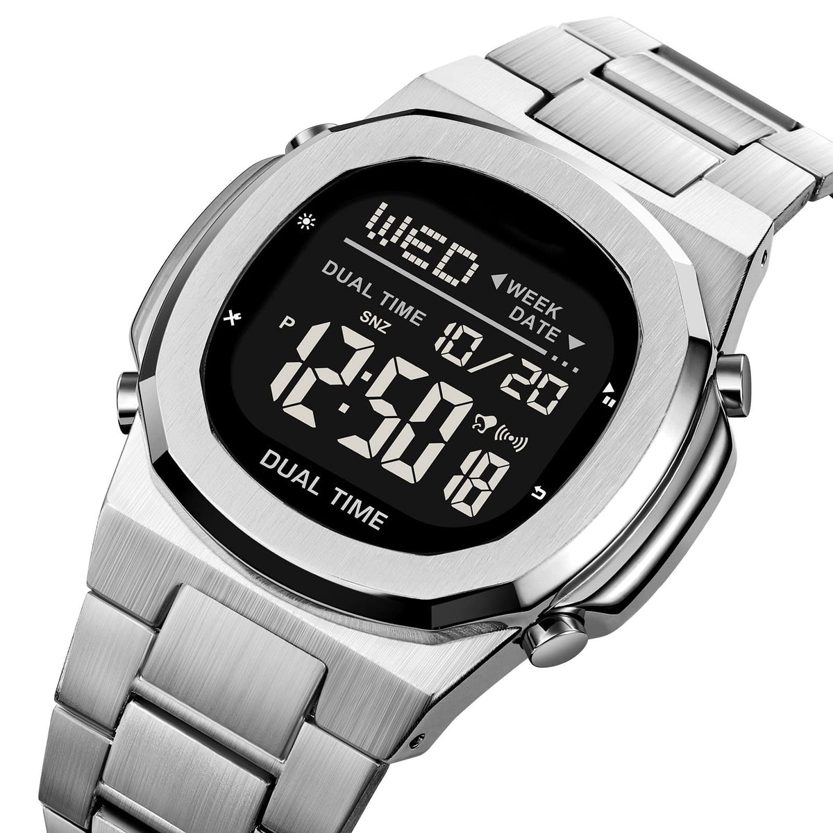 Men's Multifunctional Electronic Outdoor Sports Watch EL Light Large Digital Display Stainless Steel E860