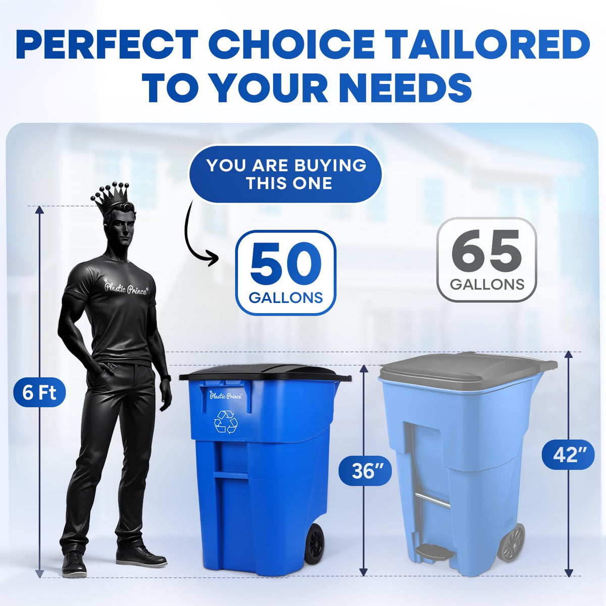 50 Gallon Blue Plastic Trash Can with Lid and Wheels G251