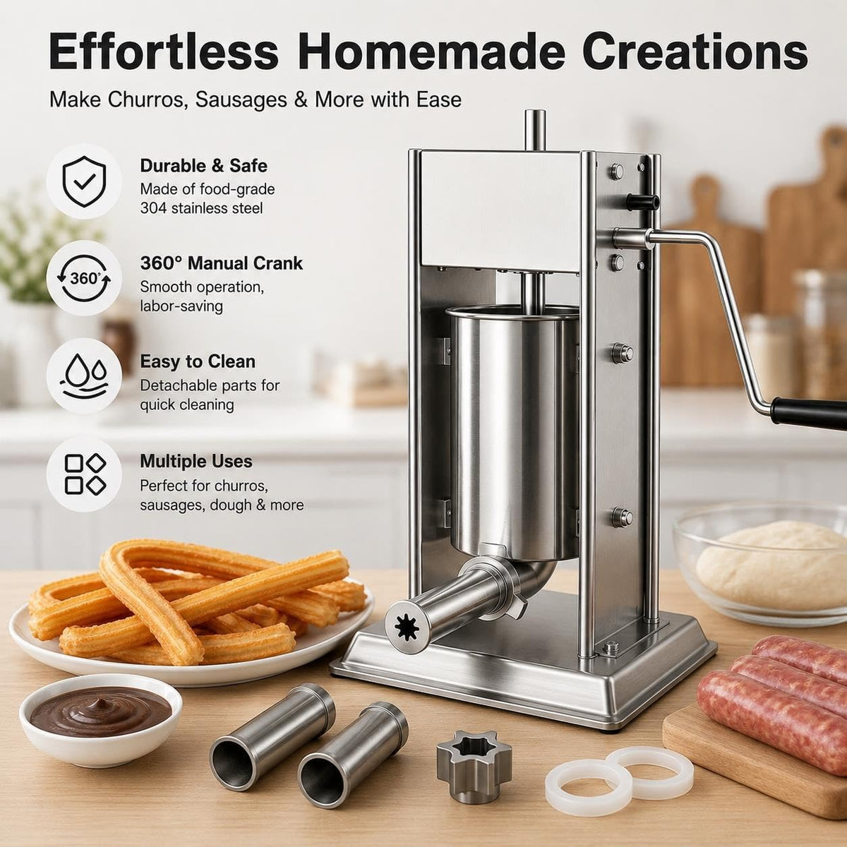 3L 304 Stainless Steel Sausage Stuffer & Churro Maker Z805605