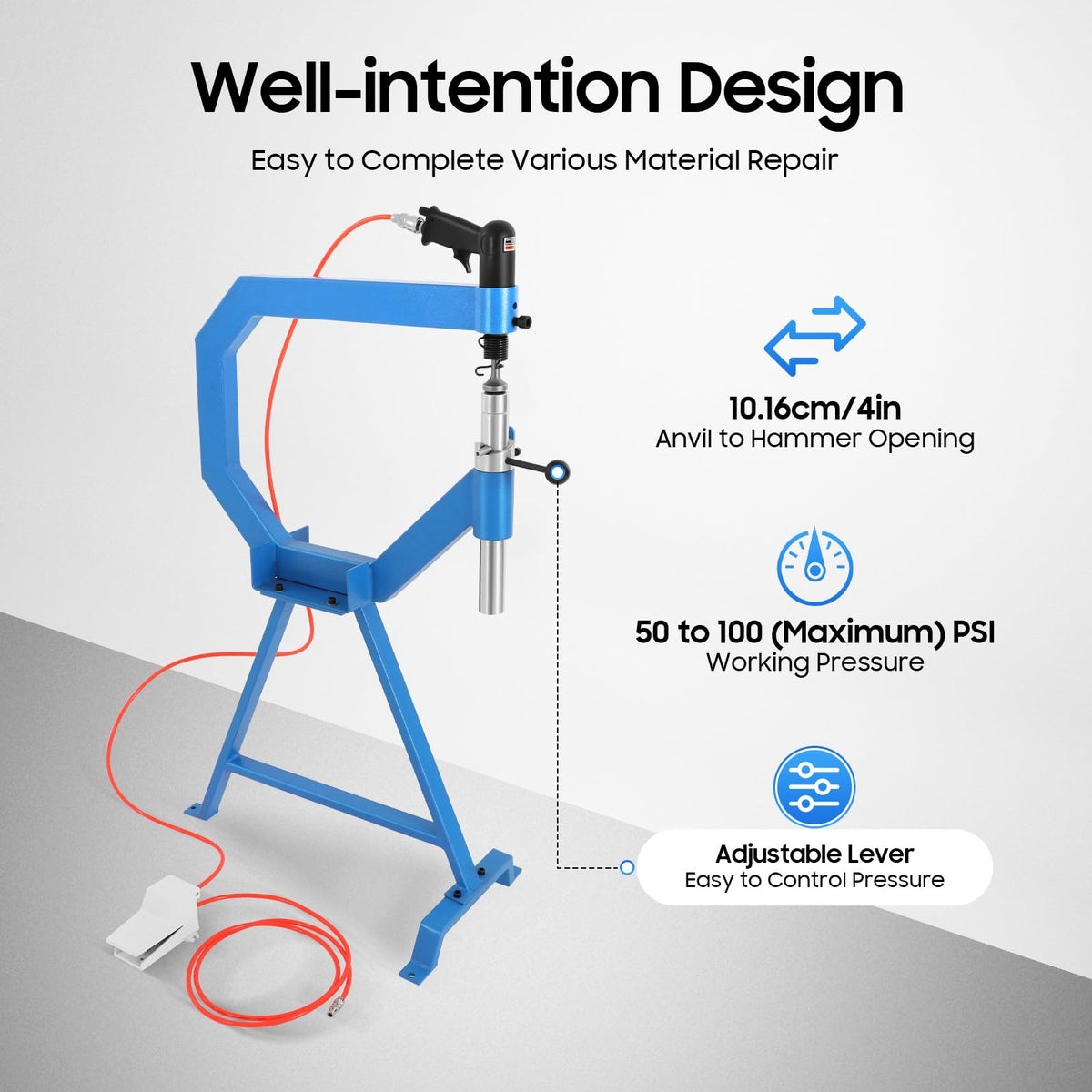 Pneumatic Planishing Hammer with 3 Anvils and Foot Pedal N813