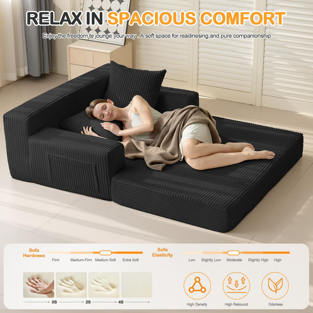 Convertible Folding Floor Futon Sleeper Sofa Bed with 2 Pillows I155630