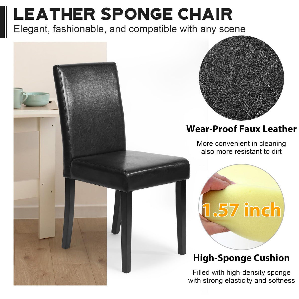 Black Set of 4 Upholstered Dining Chairs T164