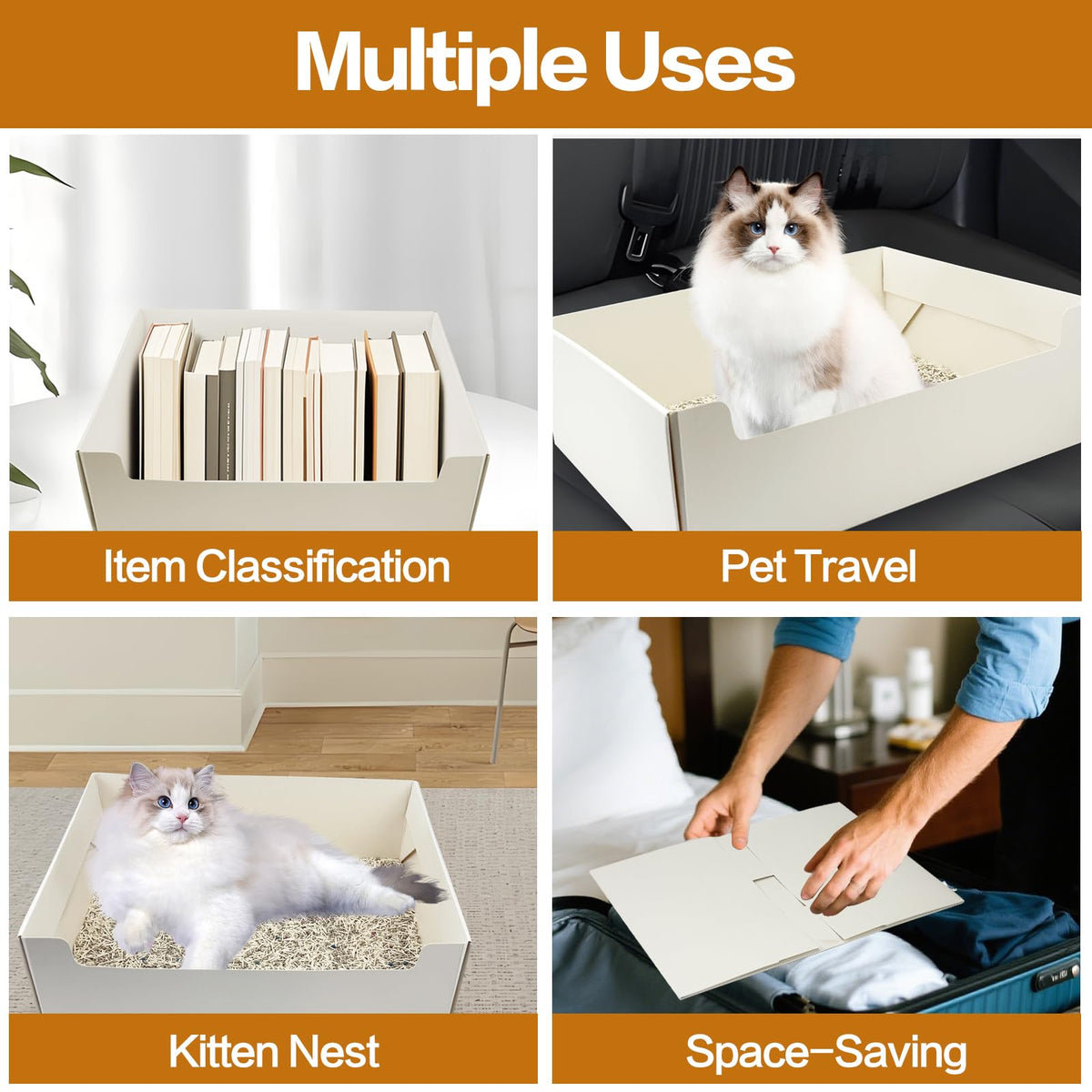 8 Pack White Foldable Disposable Litter Boxes with Scoop G70625