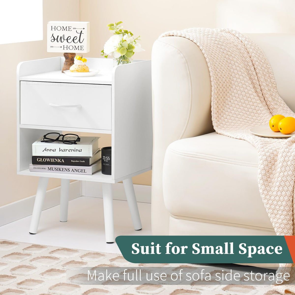 Modern Nightstand with Drawer and Open Storage Shelf I854