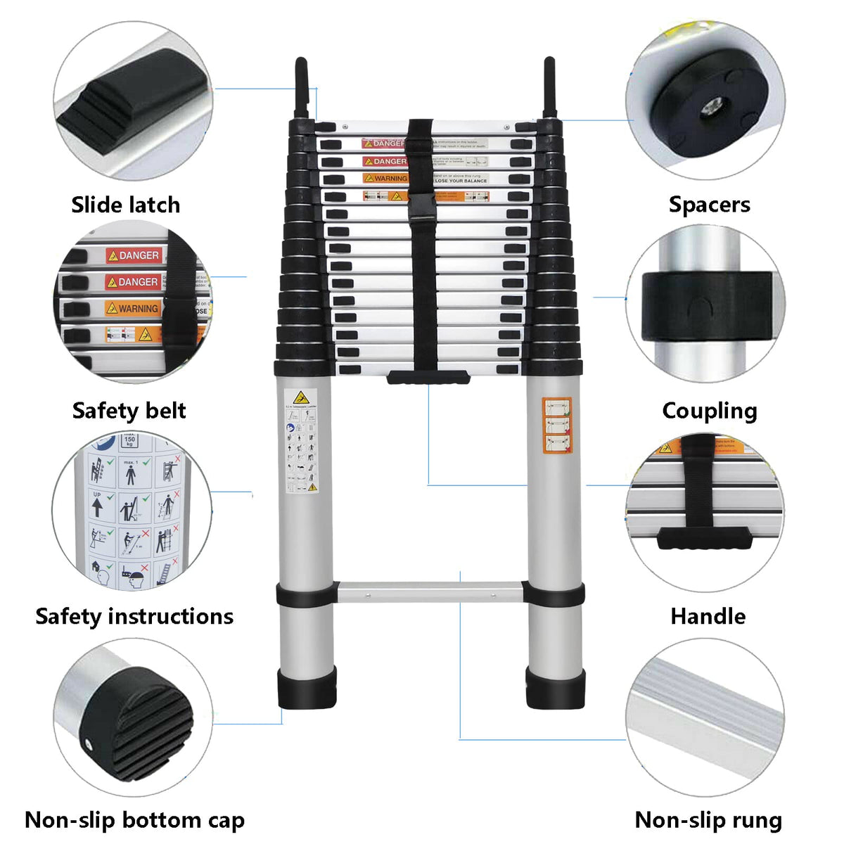 20FT Aluminum Telescoping Ladder with Roof Hooks, 330lbs Capacity S753600