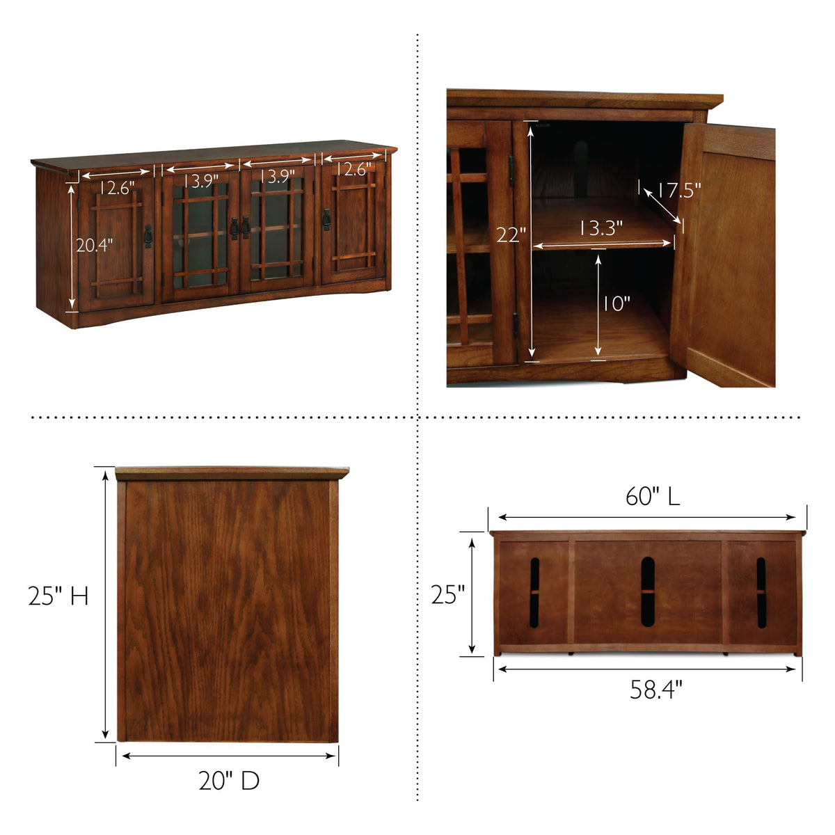 Solid Wood Mission Oak Four Door TV Stand C901336