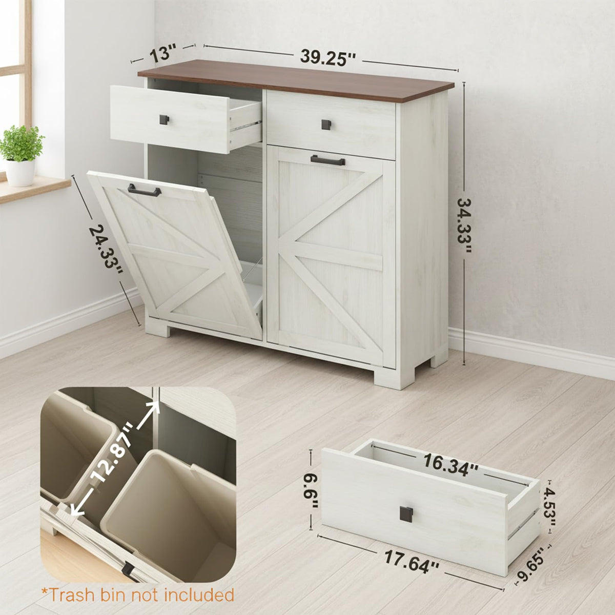 White Tilt Out Trash Can Cabinet K51818