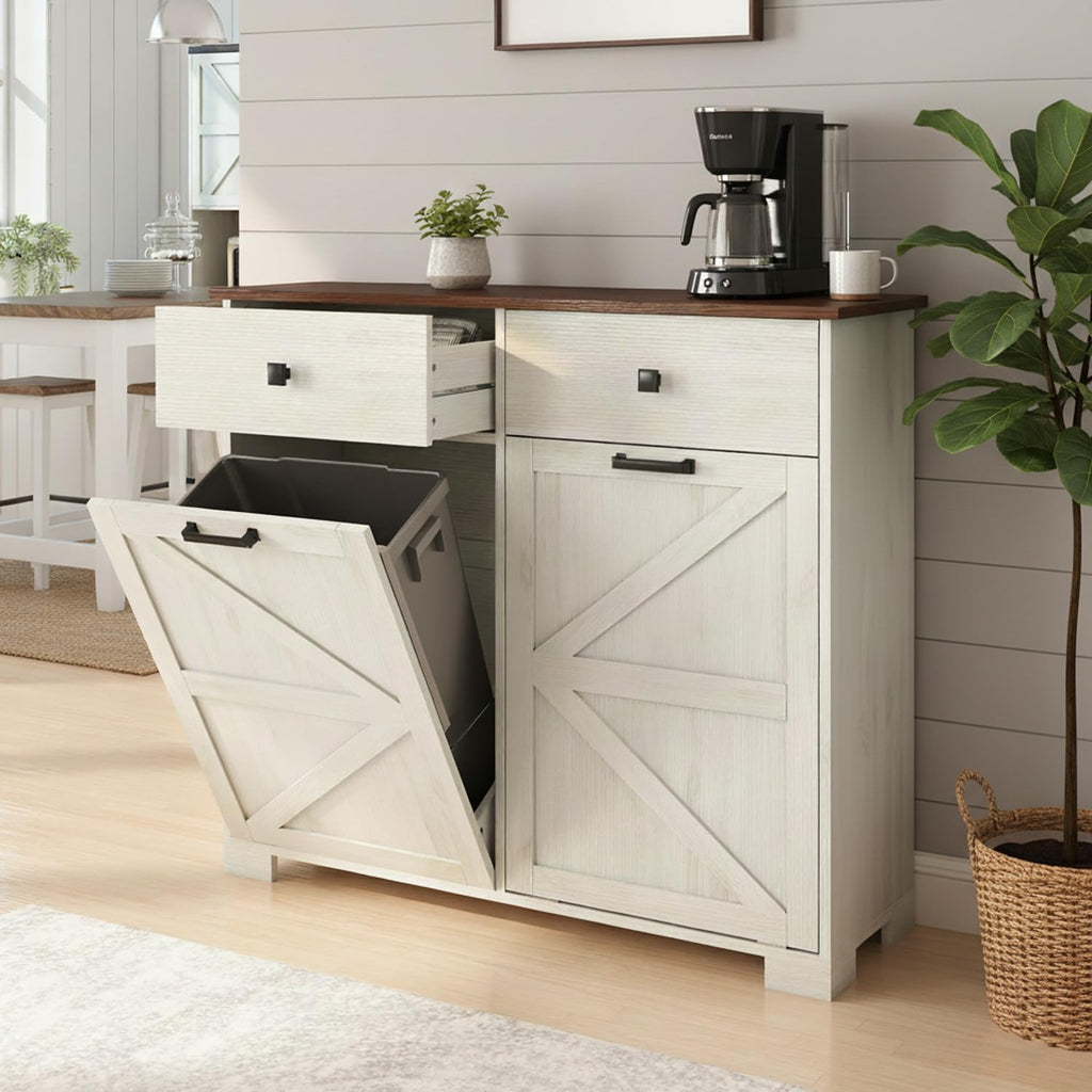 White Tilt Out Trash Can Cabinet K51818