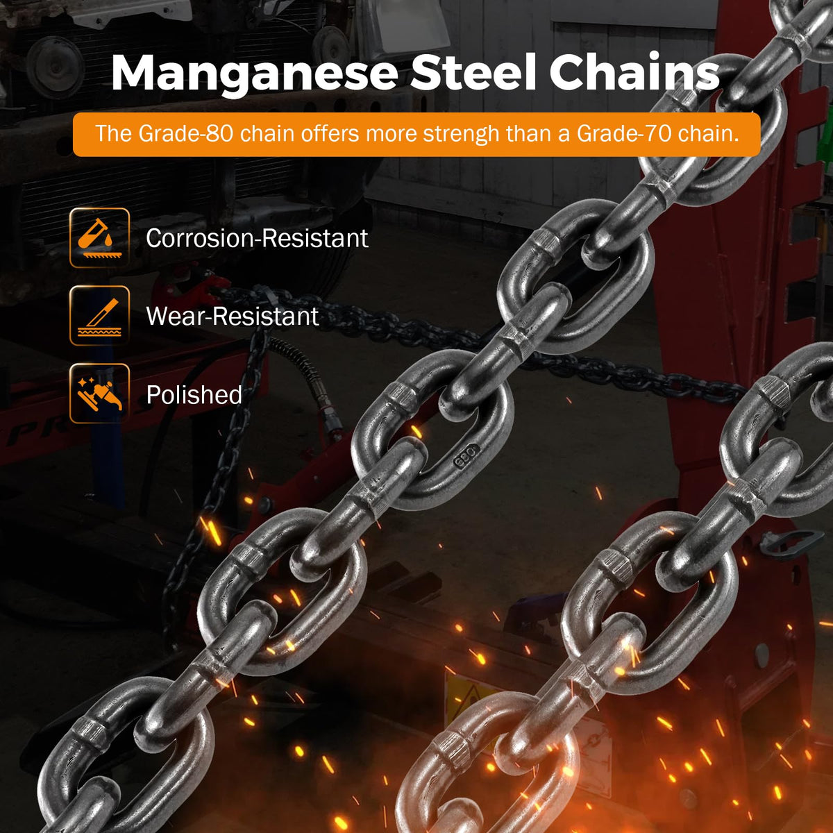 3/8 Inch 10Ft Tow Chain with Double Slip Hooks V28288