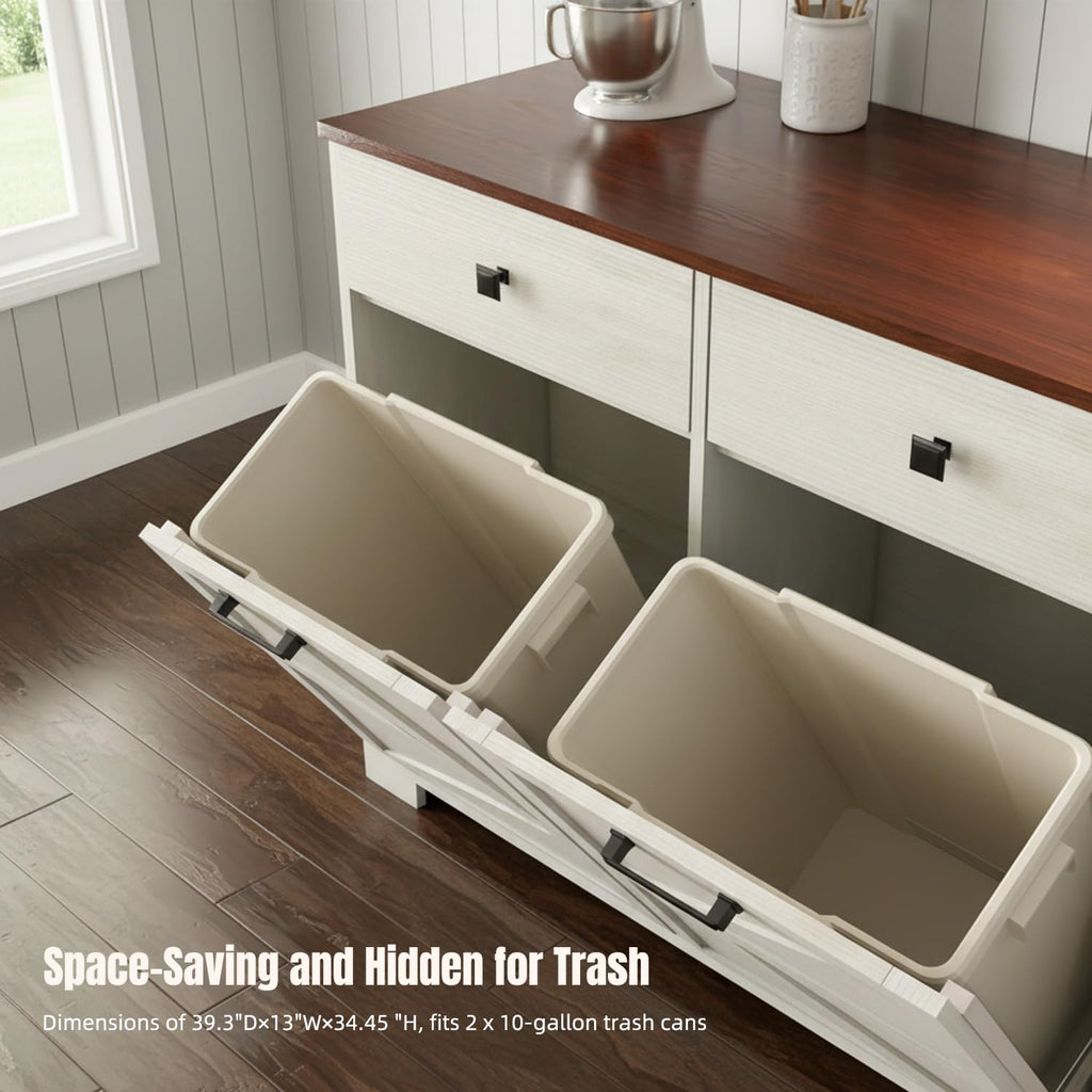 White Tilt Out Trash Can Cabinet K51818
