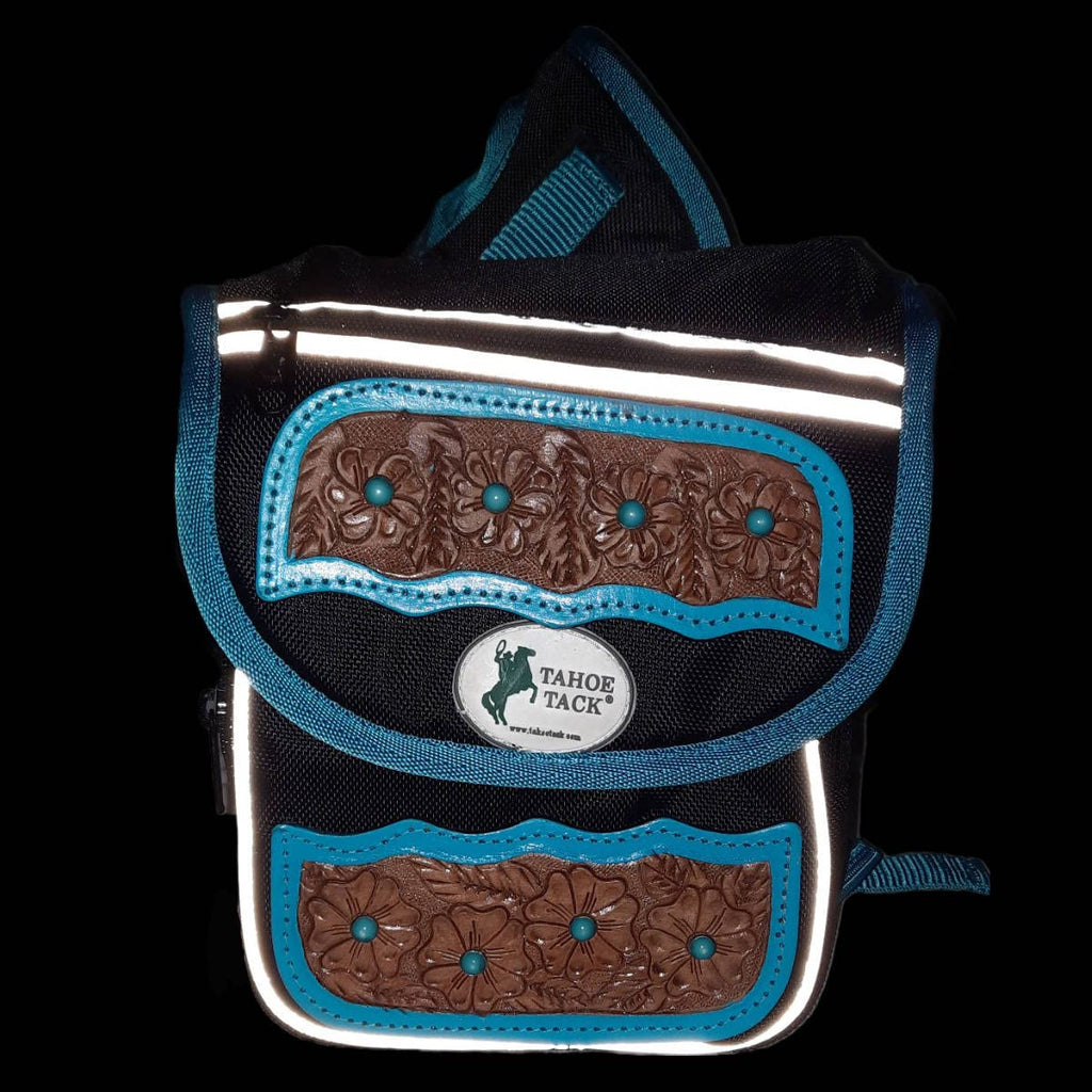 Turquoise Flower 1680D Nylon Western Horn Storage Bag with Hand Tooled Leather Accents E4331