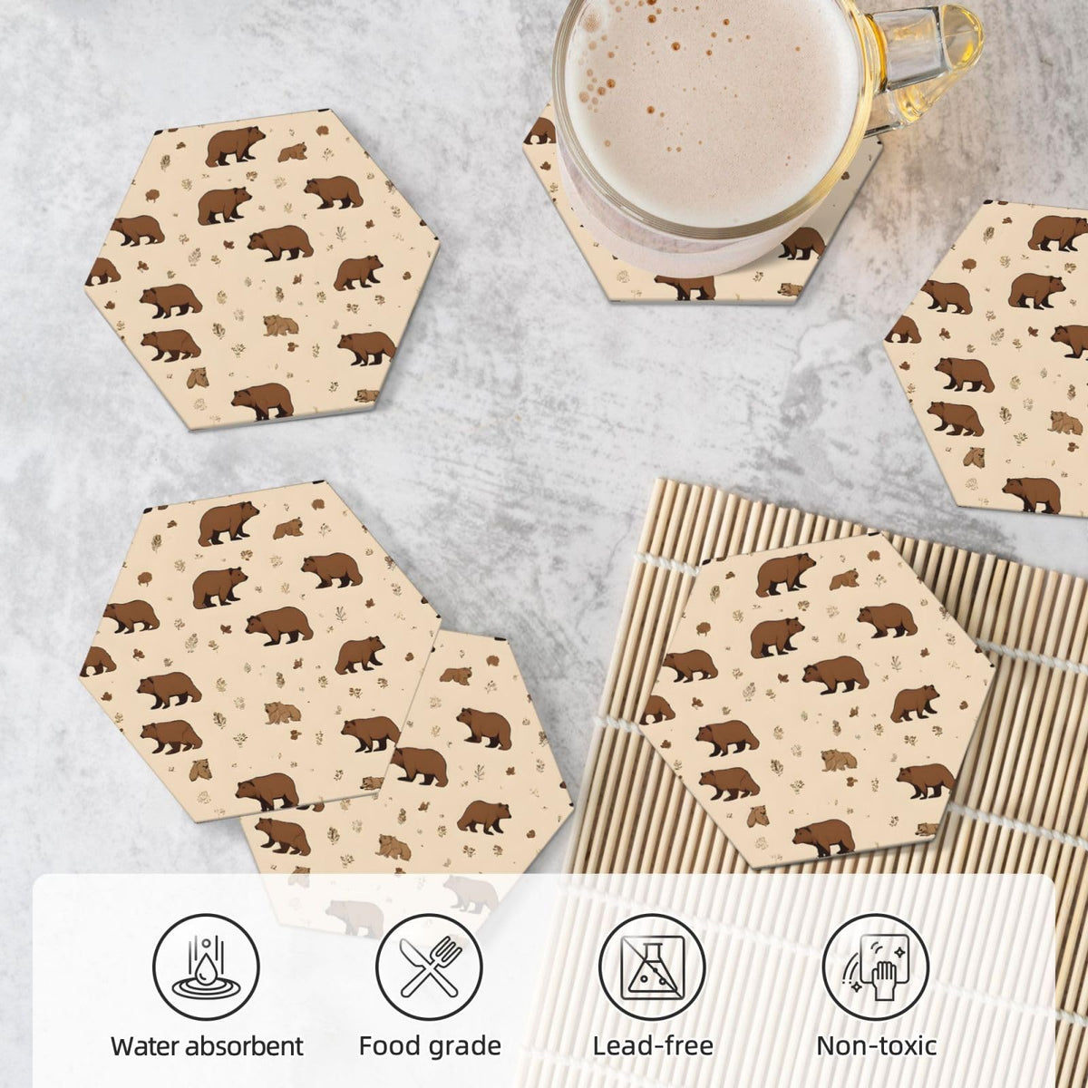6 Piece Hexagonal Ceramic Coasters with Cork Backing F856898