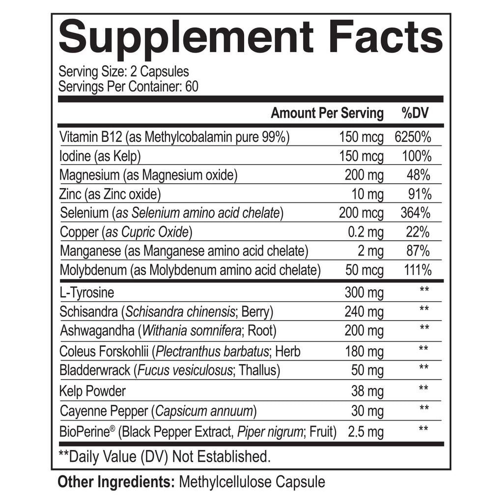 Thyroid Support Complex with Iodine, B12 & Ashwagandha, 120 Caps S997