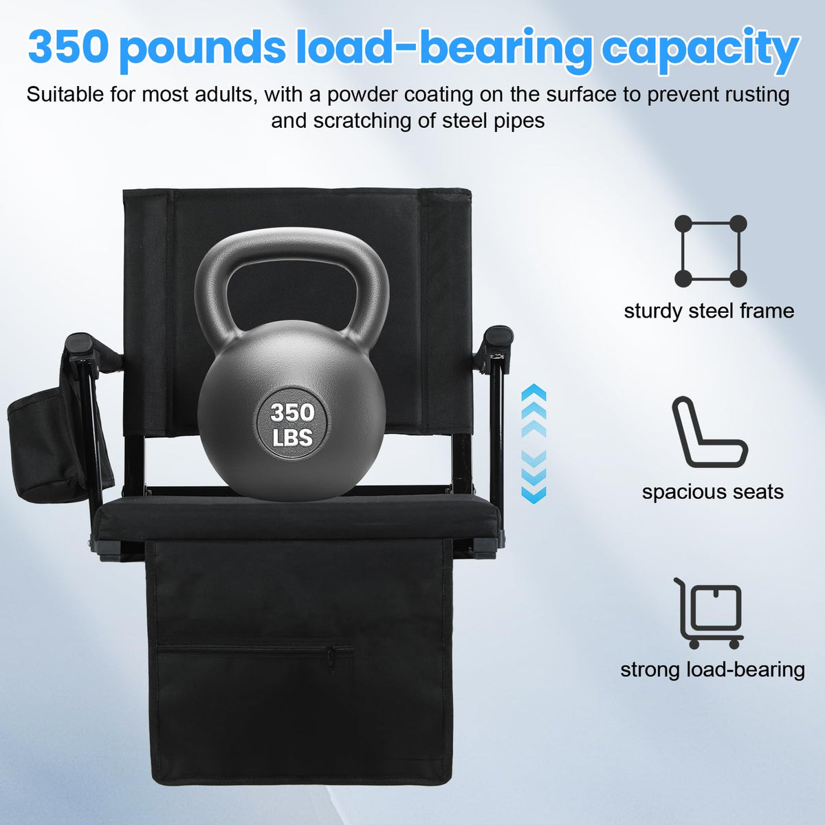 2 Pcs Black Folding Stadium Seats with Back Support and Cup Holder P86205