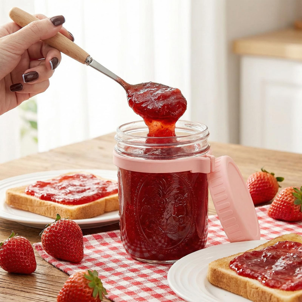 16oz 6-Pack Wide Mouth Glass Mason Jars with Airtight Lids E453