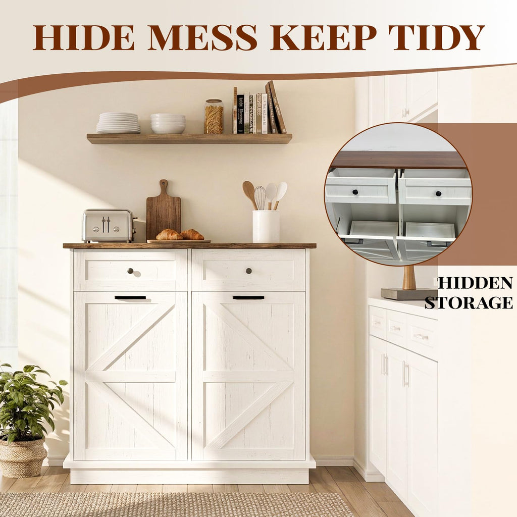 White Tilt-Out Trash Can Cabinet I4289