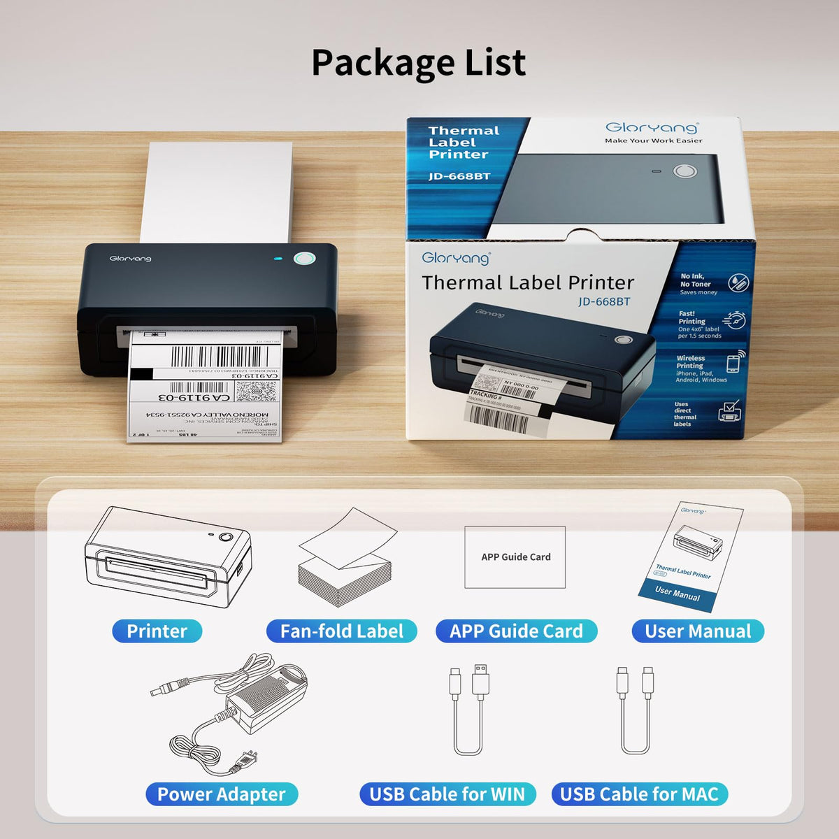 Bluetooth Thermal Shipping Label Printer, 4X6 Inkless Wireless Label Printer N953296