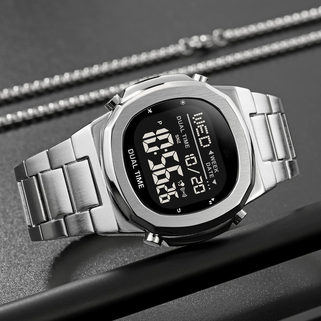Men's Multifunctional Electronic Outdoor Sports Watch EL Light Large Digital Display Stainless Steel E860