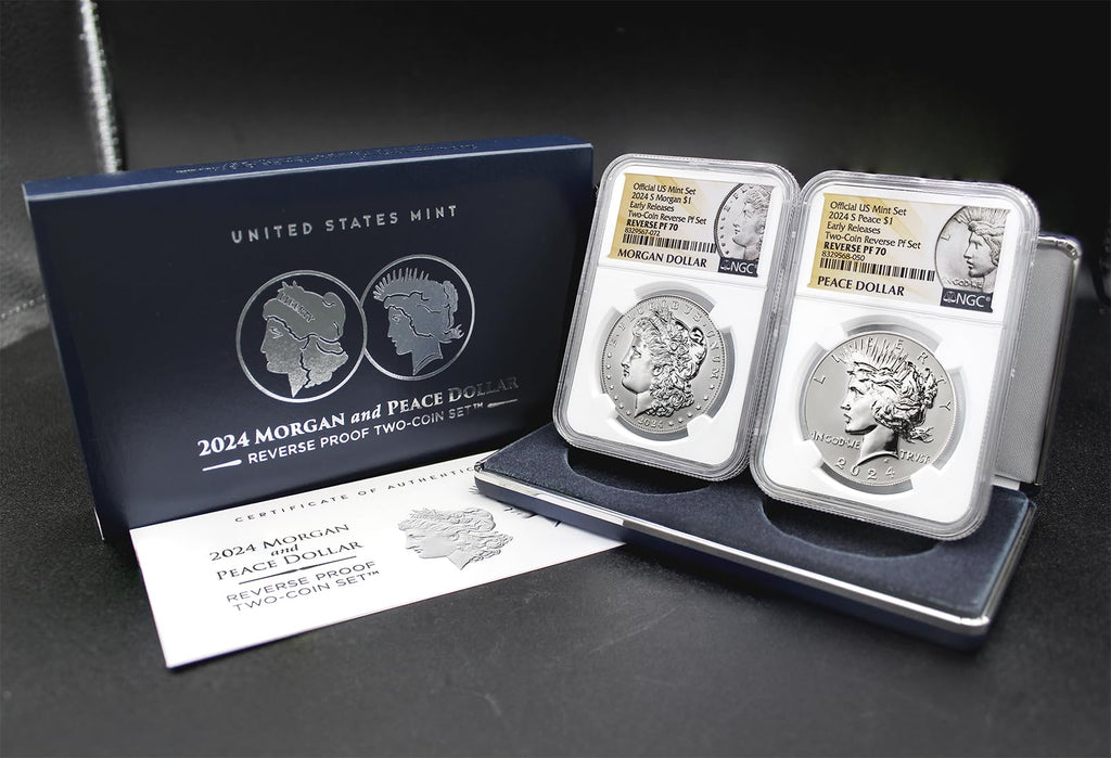 Set of 2 American Silver Morgan and Peace Dollar K3020