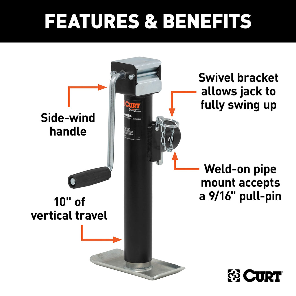 Weld-On Pipe-Mount Swivel Trailer Jack, 5,000 lbs., 10 Inches Vertical Travel K349