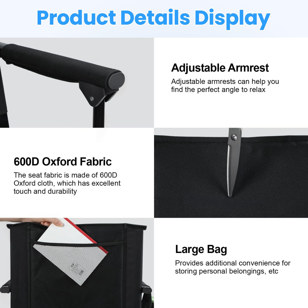 2 Pcs Black Folding Stadium Seats with Back Support and Cup Holder P86205