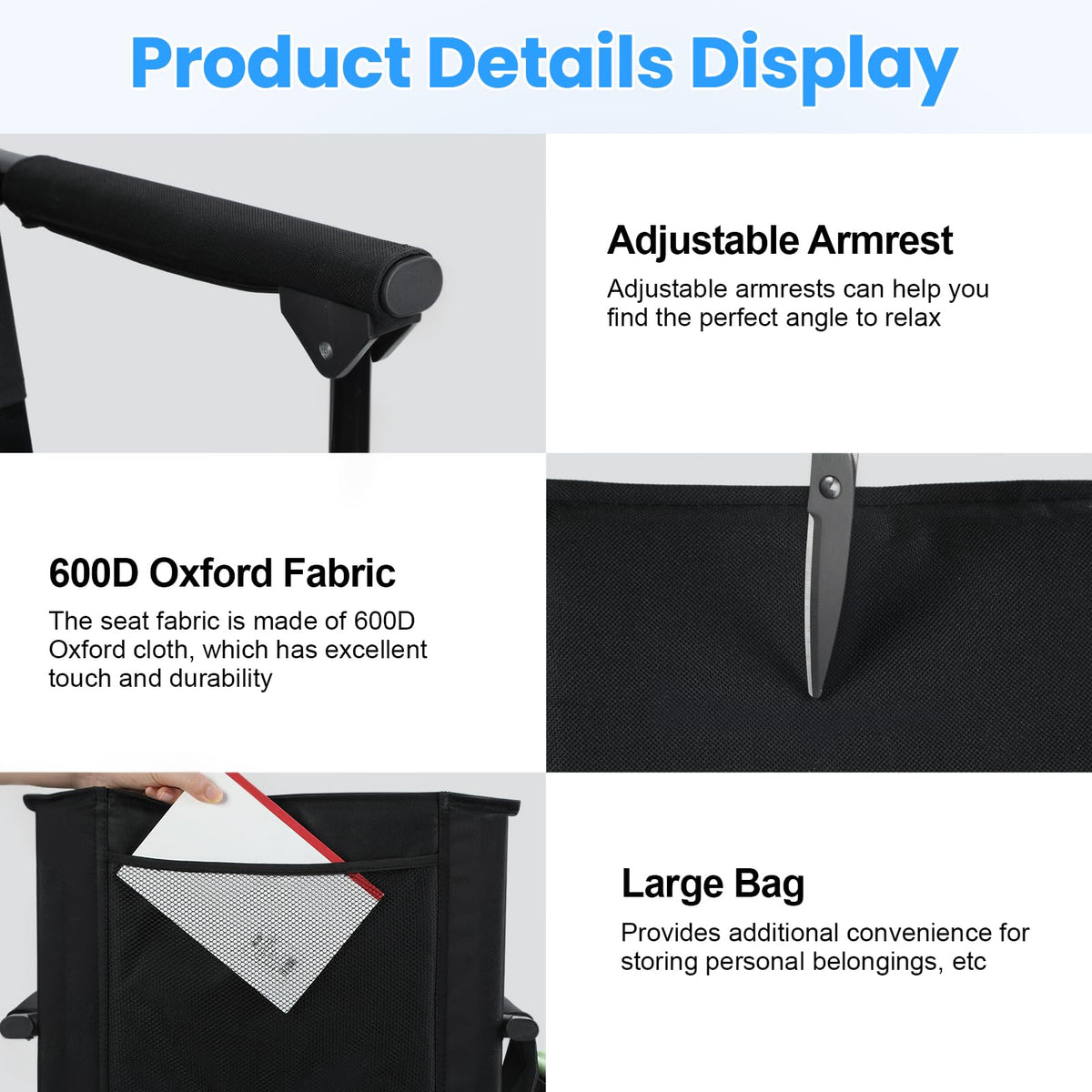 2 Pcs Black Folding Stadium Seats with Back Support and Cup Holder P86205