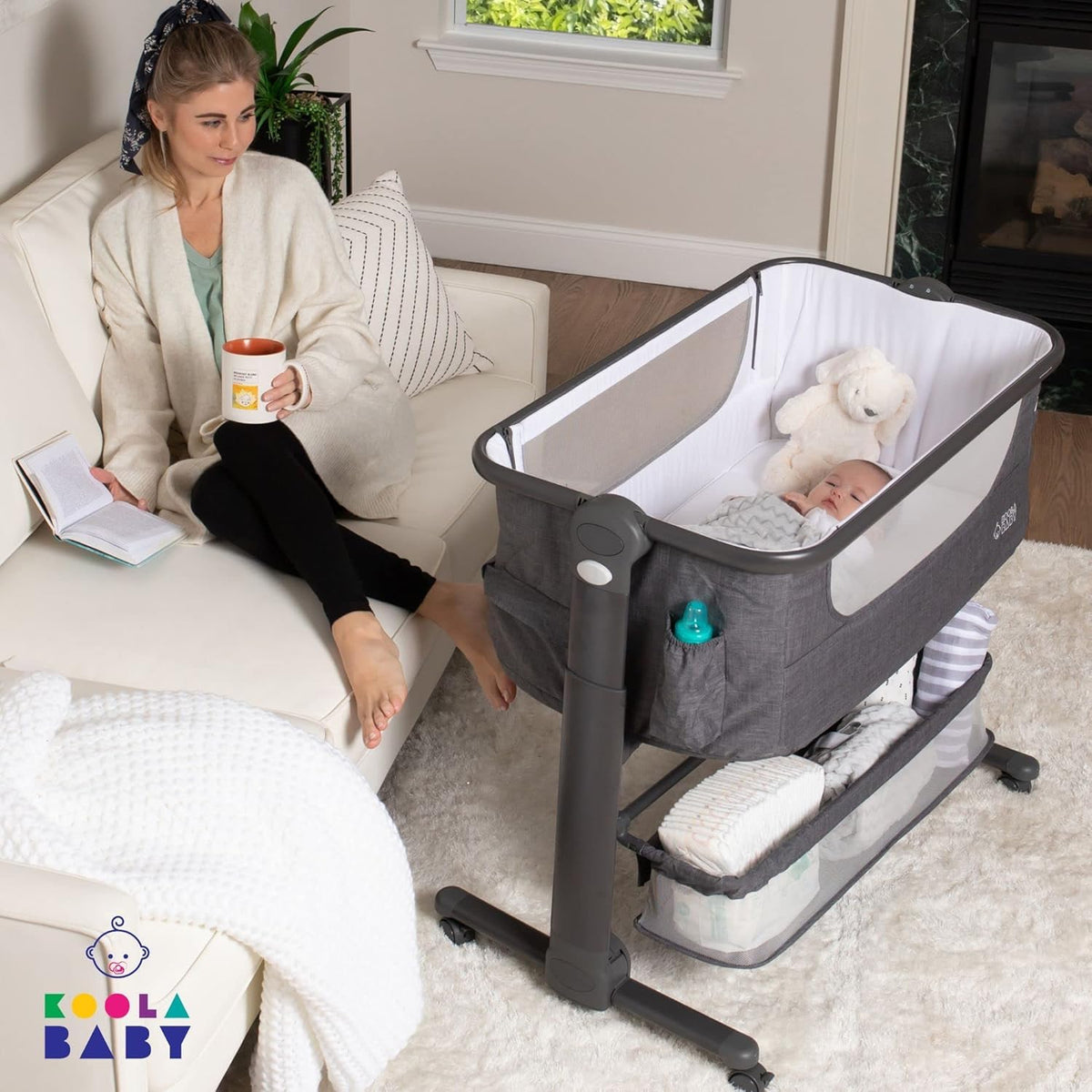 Baby Bassinet Bedside Sleeper Portable Crib with Storage Basket L51802