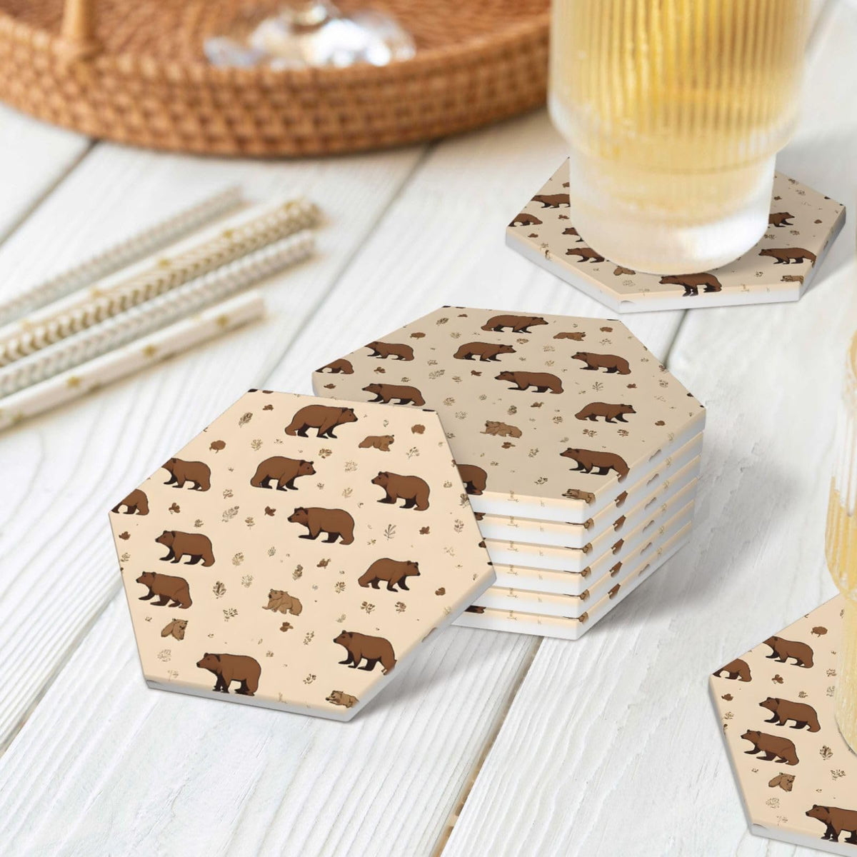 6 Piece Hexagonal Ceramic Coasters with Cork Backing F856898