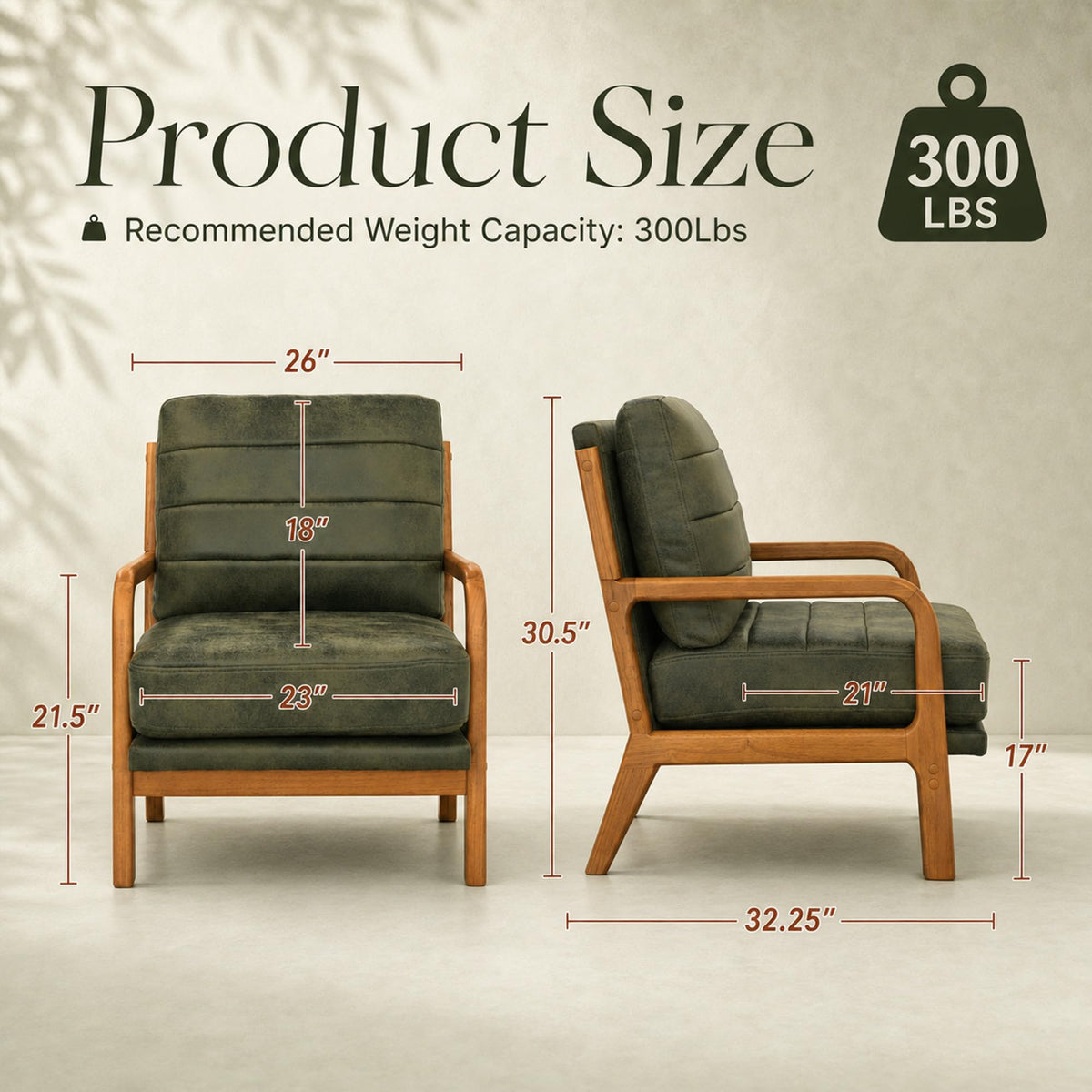 Mid-Century Modern Accent Chair Set of 2 Green H848