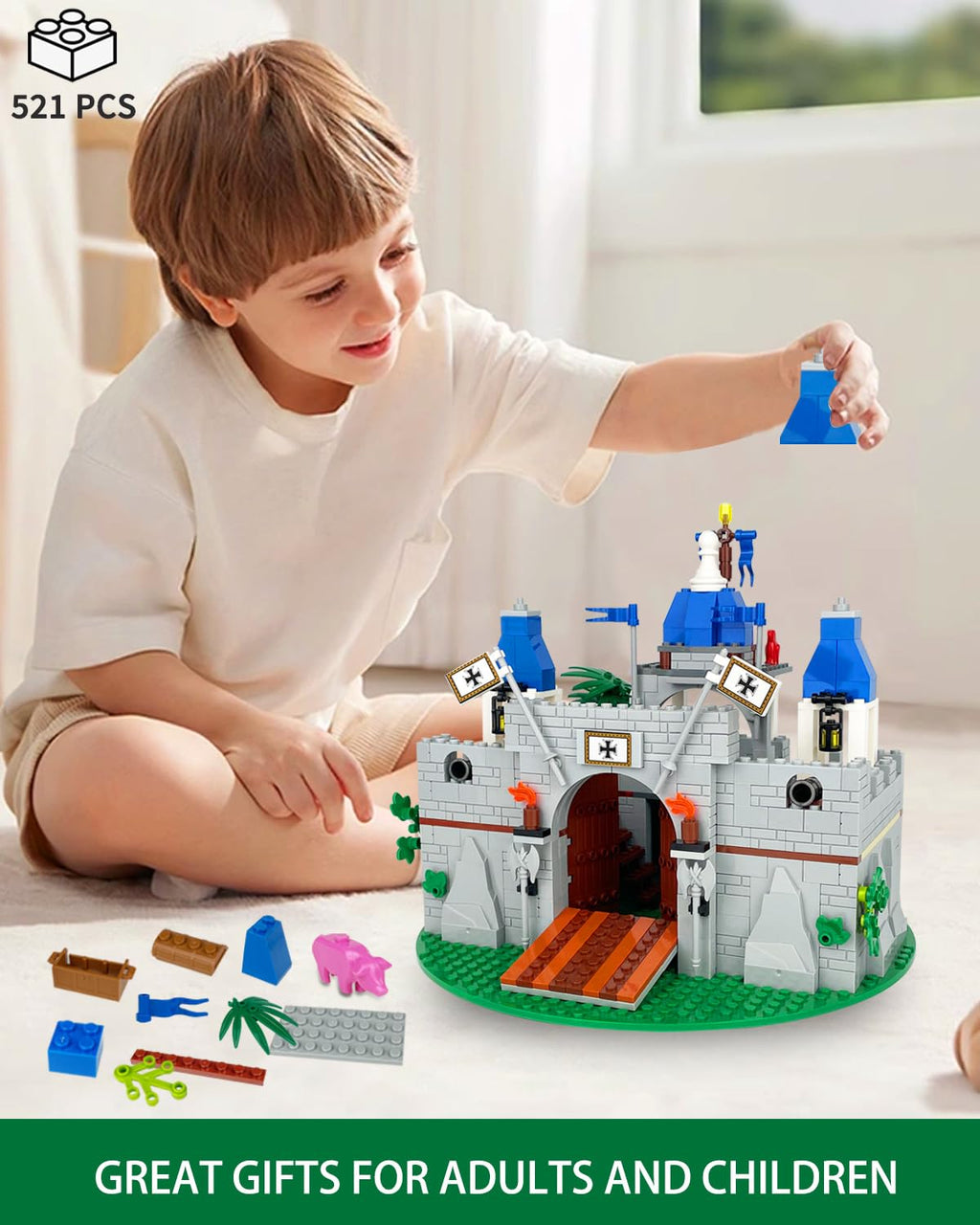 Medieval Knight Castle Building Blocks Set with 12 Knights Figures K185997