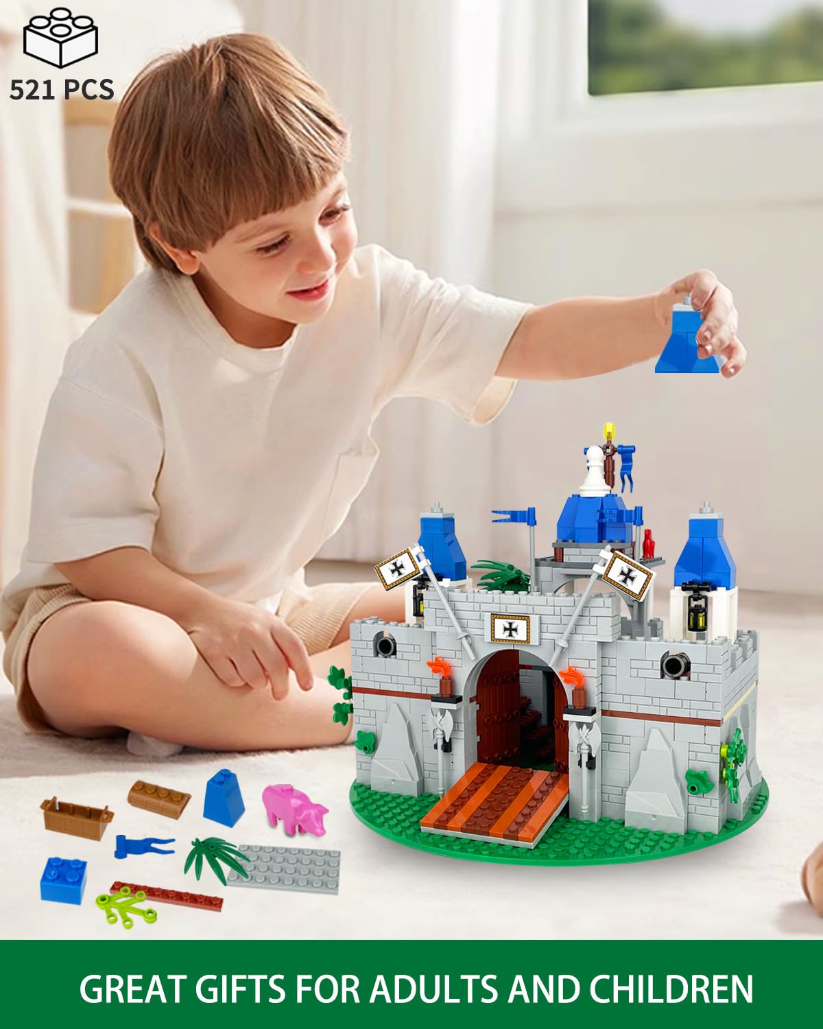 Medieval Knight Castle Building Blocks Set with 12 Knights Figures K185997