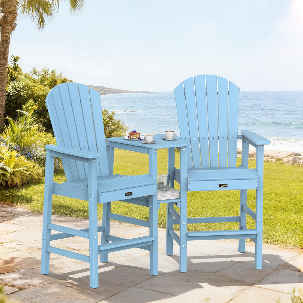 Blue Set of 2 Tall Adirondack Chairs with Dual Trays A614138
