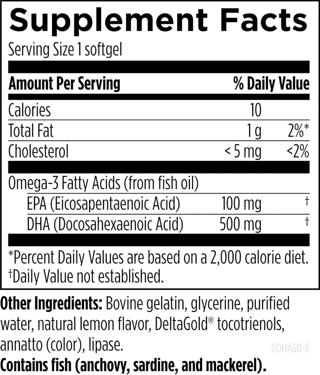 500mg DHA 100mg EPA Triglyceride Fish Oil 60 Softgels U4959