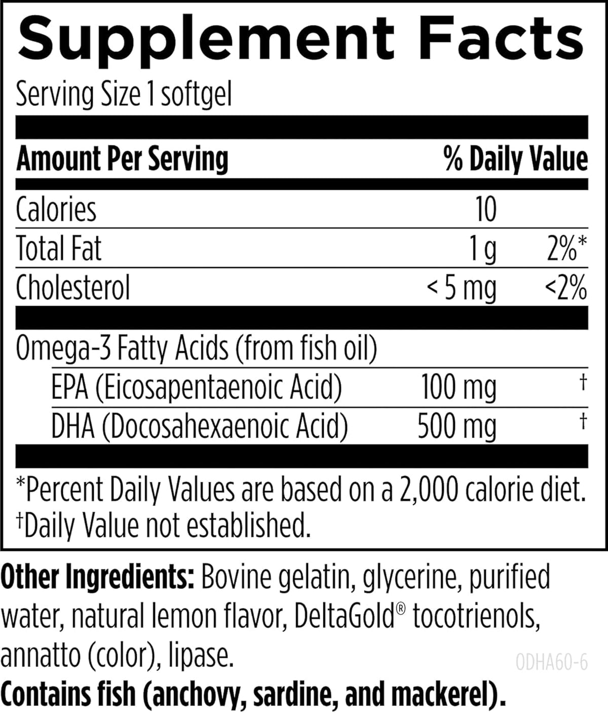 500mg DHA 100mg EPA Triglyceride Fish Oil 60 Softgels U4959