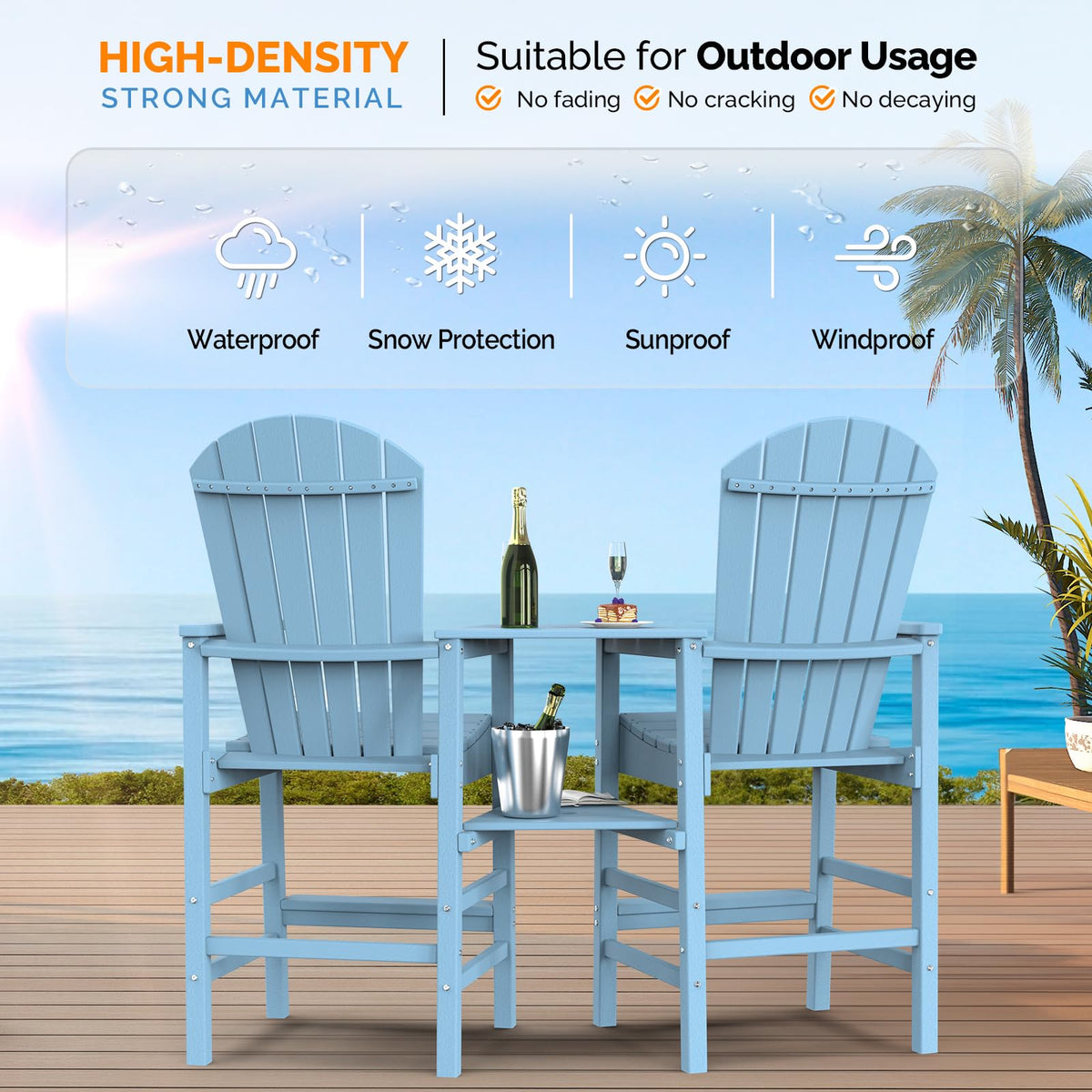 Blue Set of 2 Tall Adirondack Chairs with Dual Trays A614138