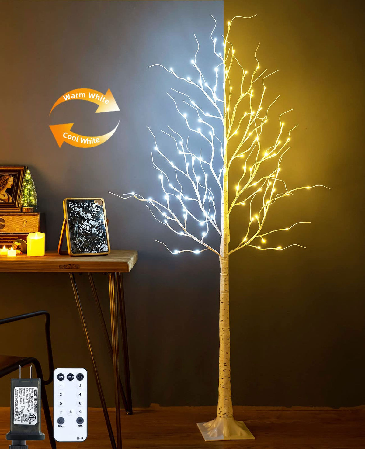 6ft 96LED Lighted Artificial Birch Tree with 9 Modes Timer Z676