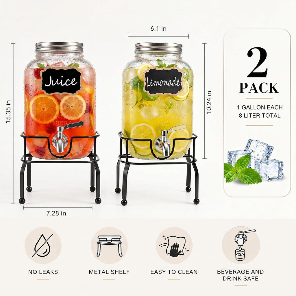 1 Gallon Glass Drink Dispensers with Spigot O6978