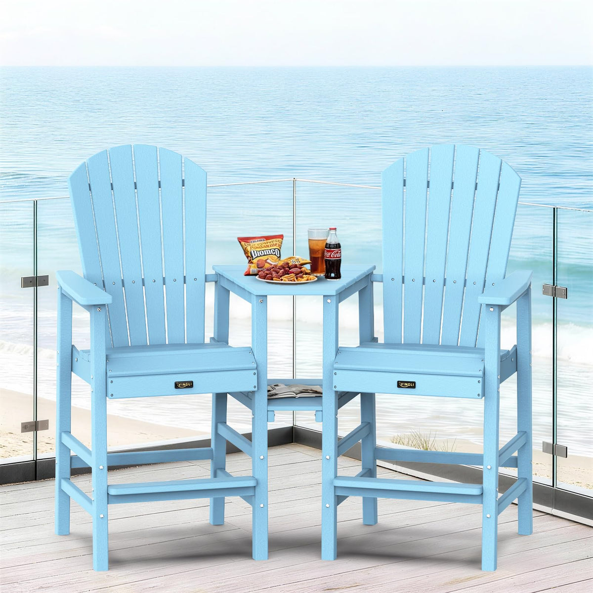 Blue Set of 2 Tall Adirondack Chairs with Dual Trays A614138