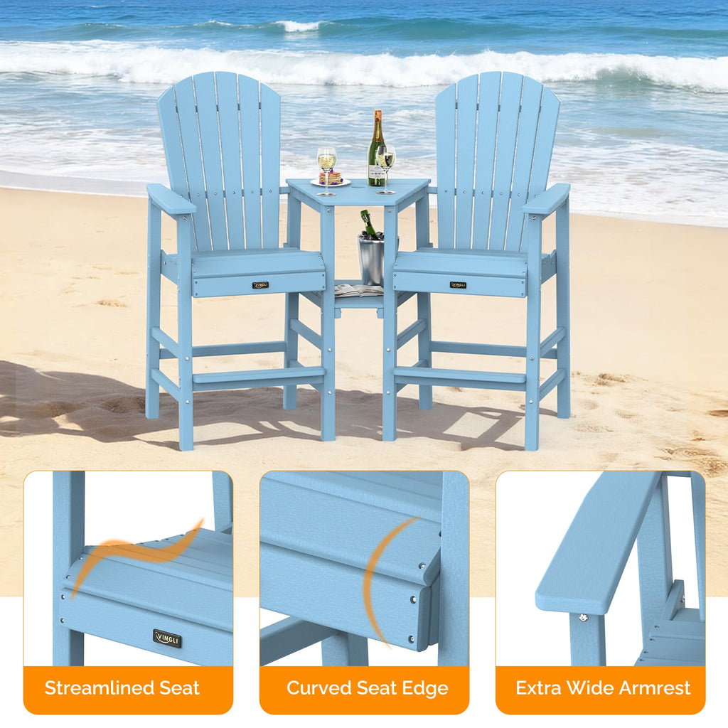 Blue Set of 2 Tall Adirondack Chairs with Dual Trays A614138