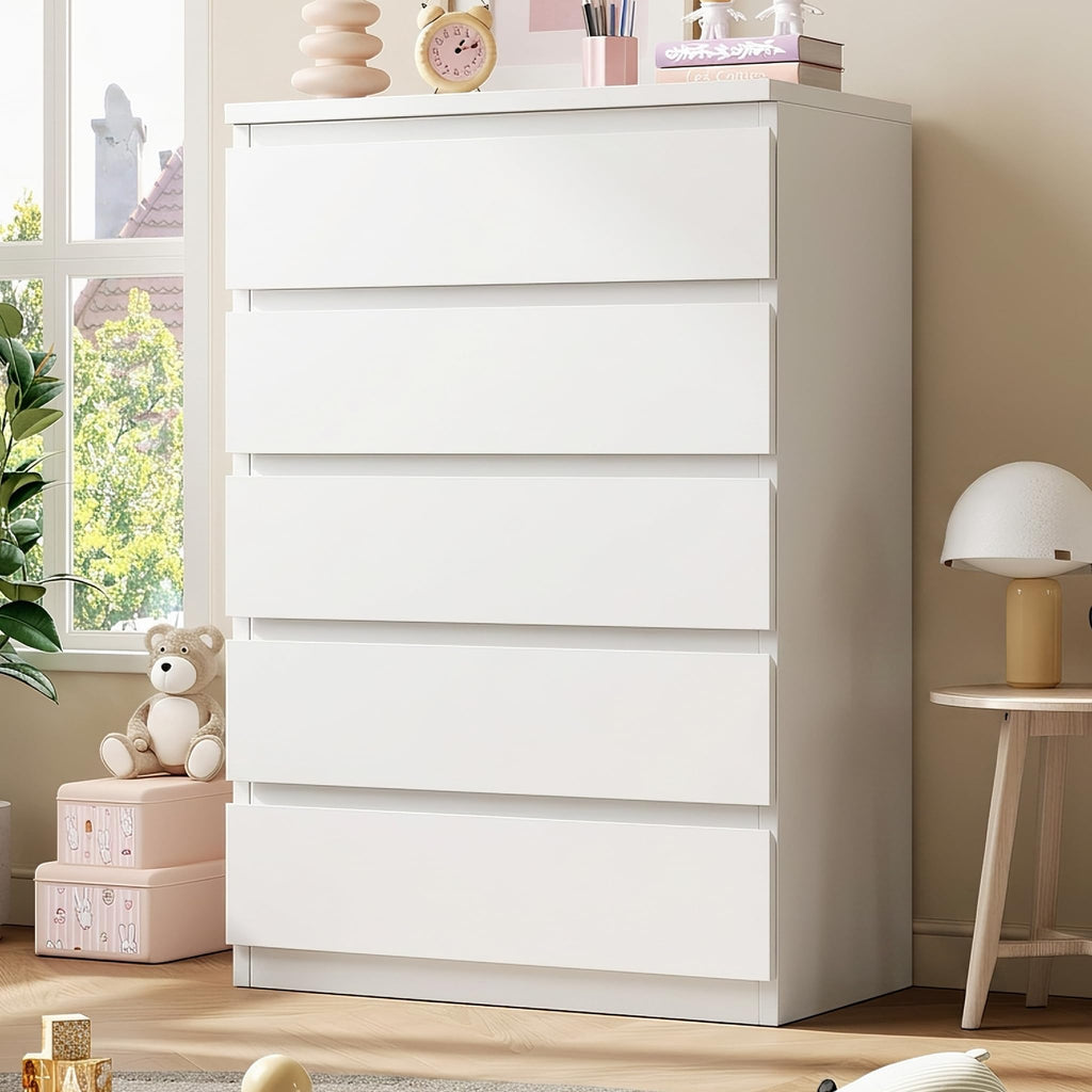 White 5 Drawer Dresser Chest of Drawers N4272